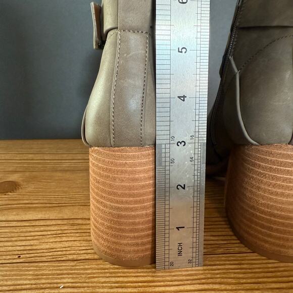 Korks Grey Wood Block Heel Ankle Booties Boot Sz 7 Gray Western Boho Shabby Chic - Picture 8 of 13